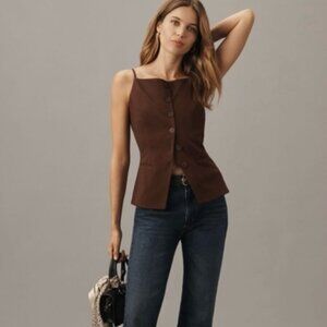 NWT Anthropologie Brown Button Down Apron Tank - size L